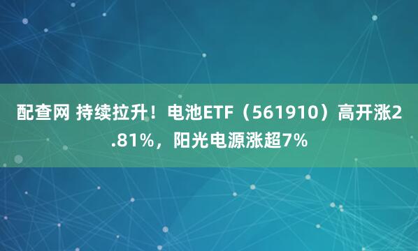 配查网 持续拉升！电池ETF（561910）高开涨2.81%，阳光电源涨超7%